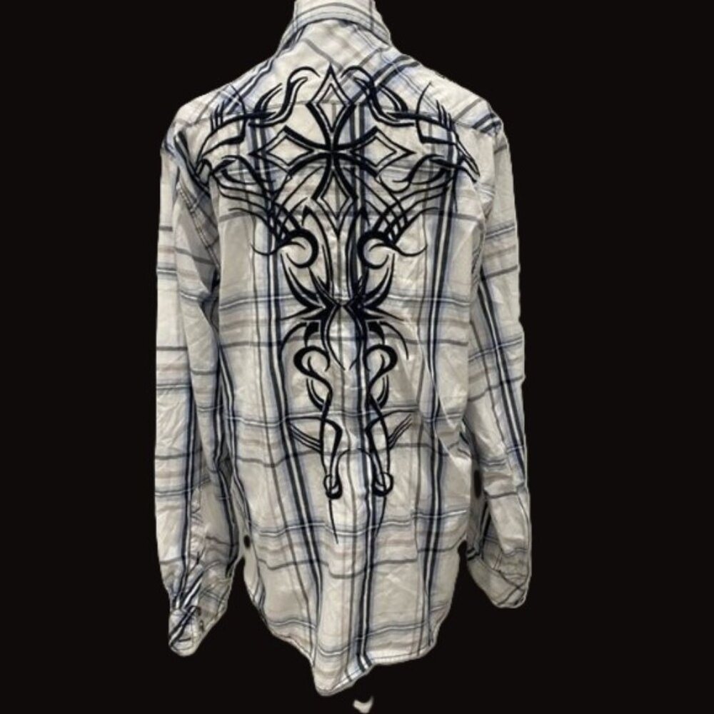 MACHINE Men’s Western embroidered Plaid Blue Stitch shirt